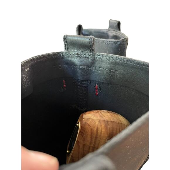 Tommy Hilfiger Black Leather Harness High Heel Mid Calf Boots Size 9 - Picture 3 of 7